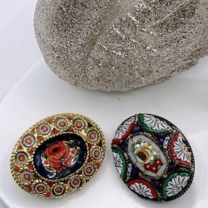 2 Vintage Millefiori Italian Brooches